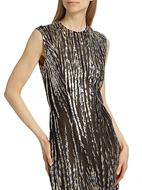 Sequin Tulle Sleeveless Midi-Dress