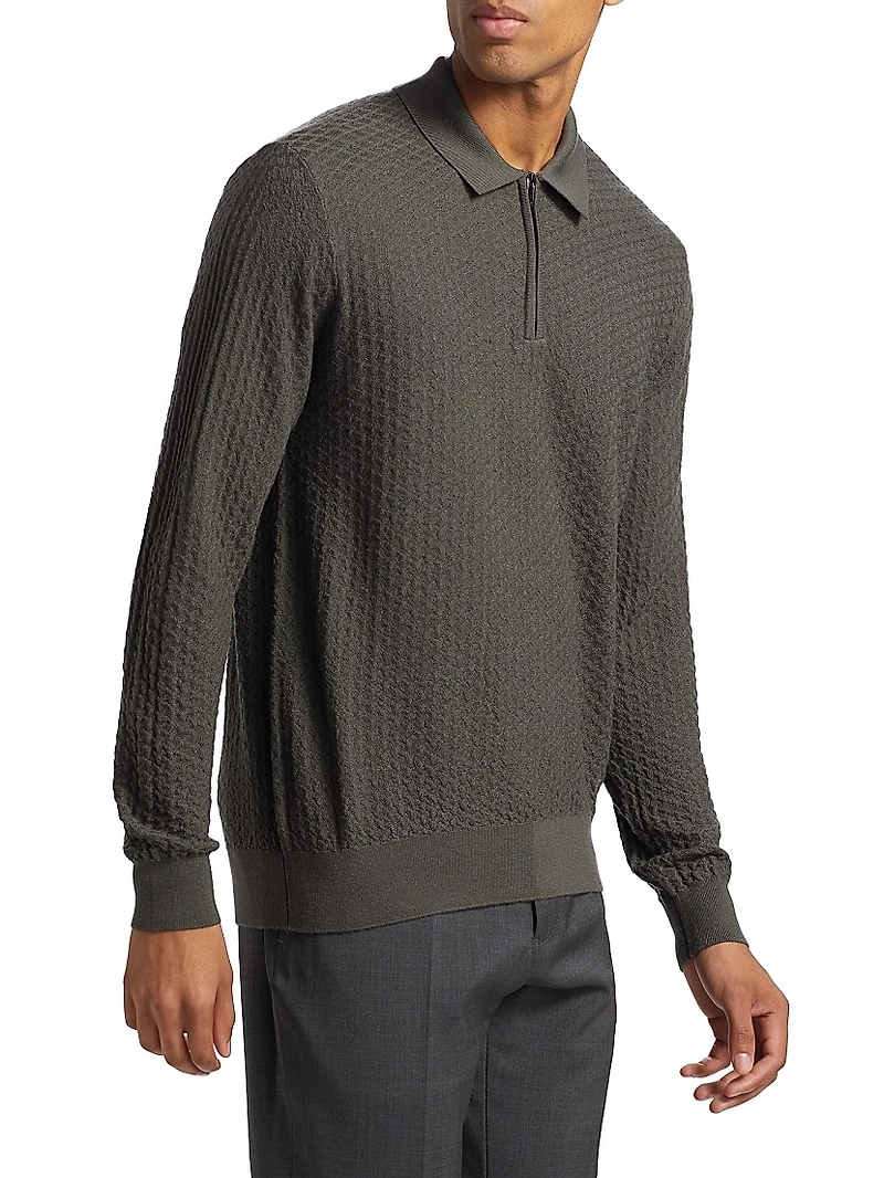Virgin Wool Long-Sleeve Polo Shirt