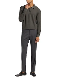 Virgin Wool Long-Sleeve Polo Shirt