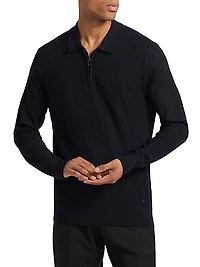 Virgin Wool Long-Sleeve Polo Shirt