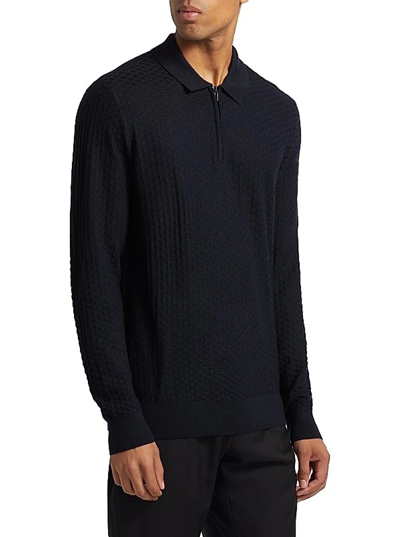 Virgin Wool Long-Sleeve Polo Shirt