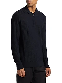 Virgin Wool Long-Sleeve Polo Shirt