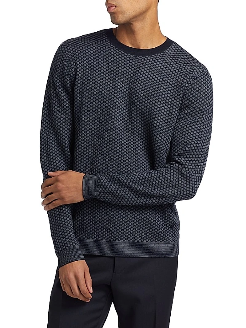 Textured Diamond Virgin Wool Crewneck Sweater