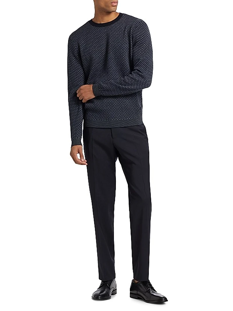 Textured Diamond Virgin Wool Crewneck Sweater