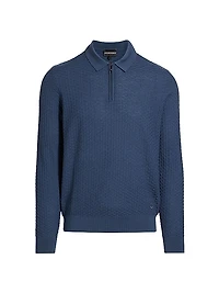 Textured Wool Knit Half-Zip Polo Sweater