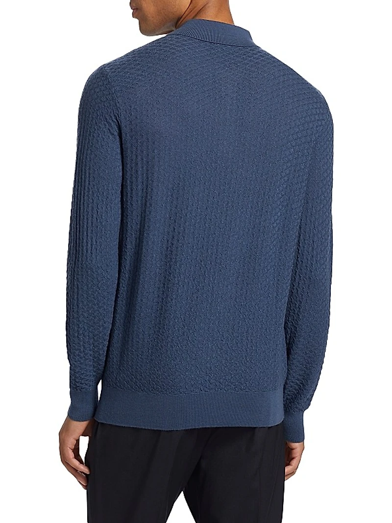 Textured Wool Knit Half-Zip Polo Sweater