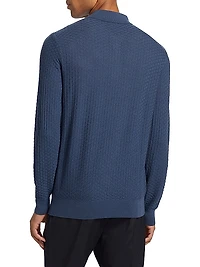 Textured Wool Knit Half-Zip Polo Sweater