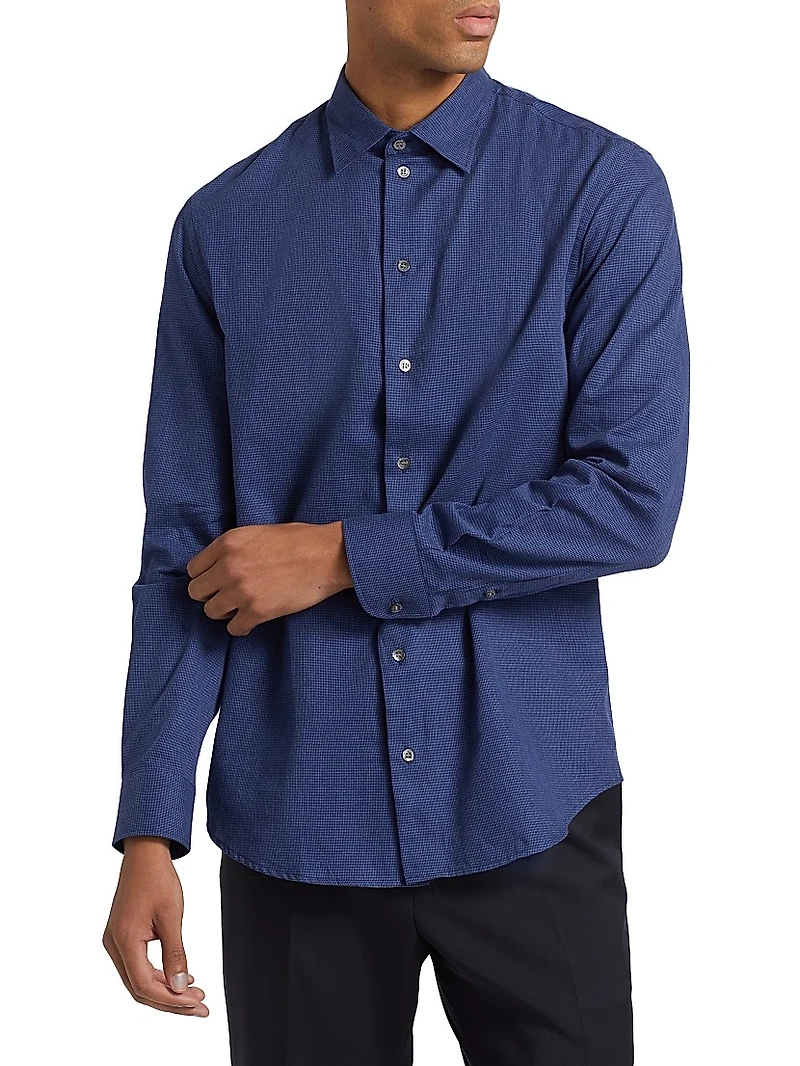 Houndstooth Cotton Button-Up Shirt