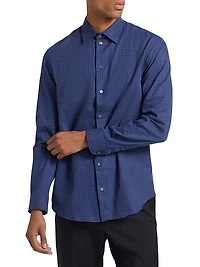 Houndstooth Cotton Button-Up Shirt