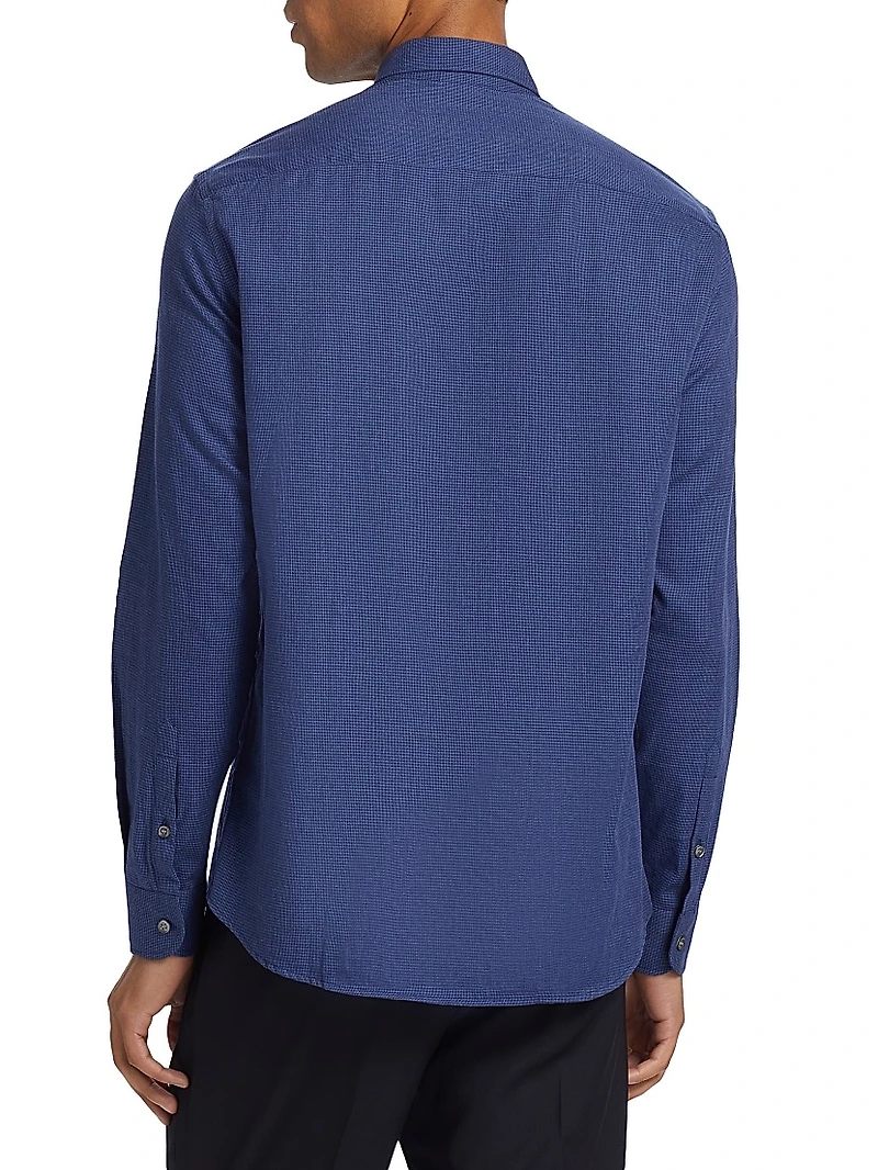 Houndstooth Cotton Button-Up Shirt