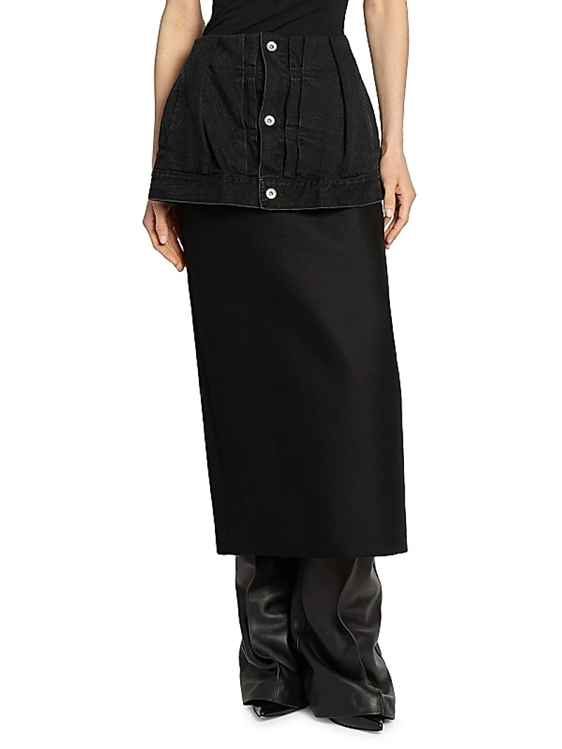 Denim Wool Peplum Maxi Skirt