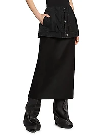 Denim Wool Peplum Maxi Skirt