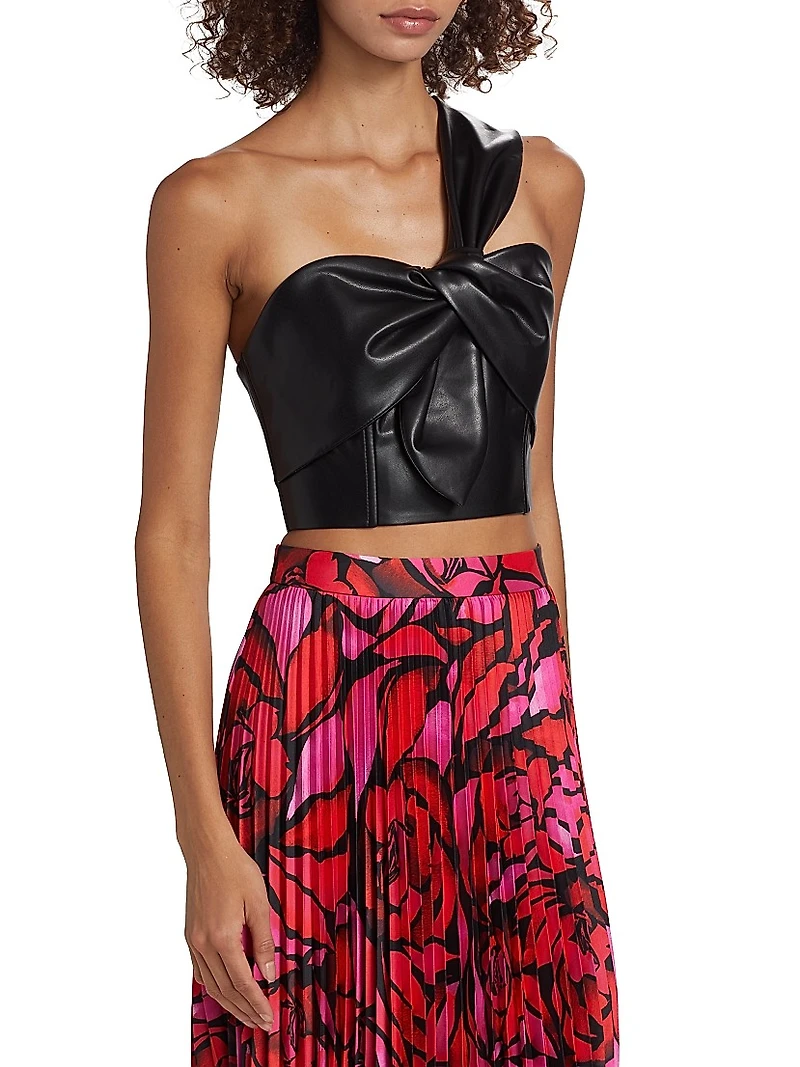 Twist Faux Leather One-Shoulder Top
