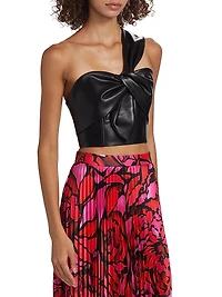 Twist Faux Leather One-Shoulder Top