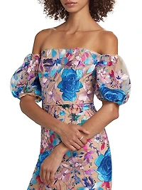 Nira Floral Embroidered Off-the-Shoulder Midi-Dress