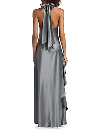 Satin Halter Draped Maxi Dress