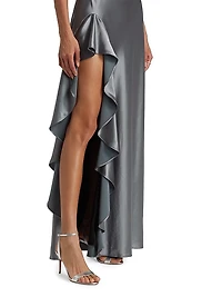 Satin Halter Draped Maxi Dress