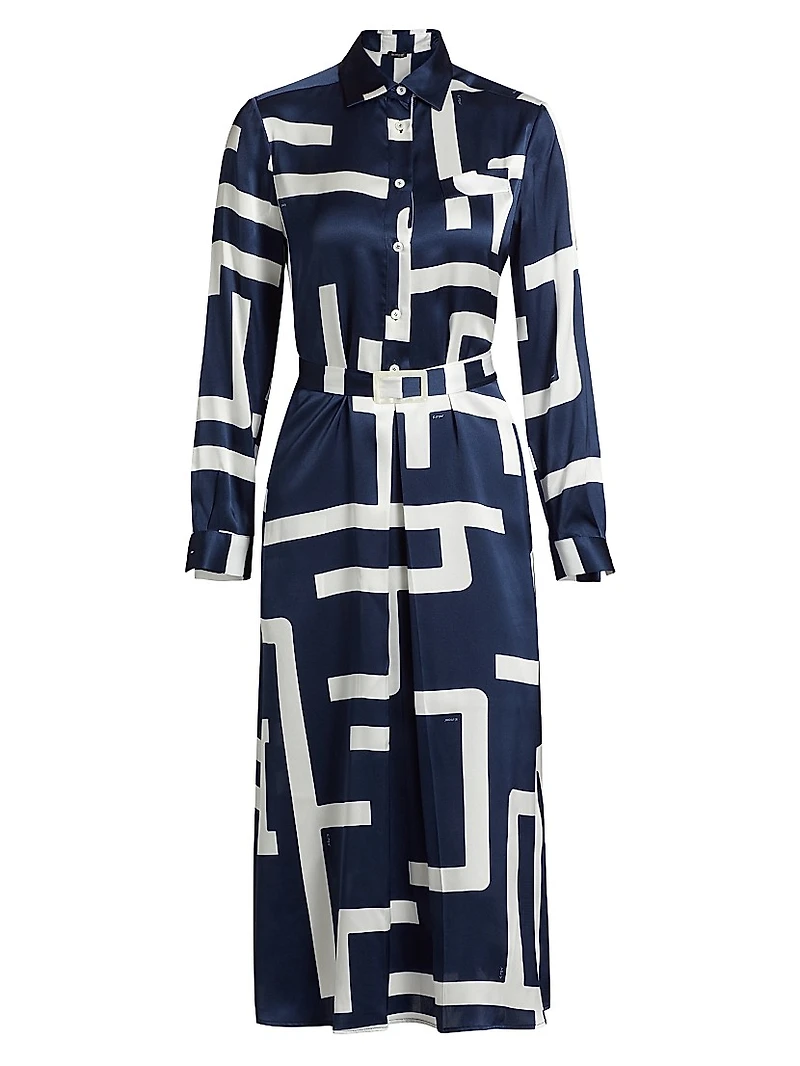 Printed Silk Belted Shirtdress