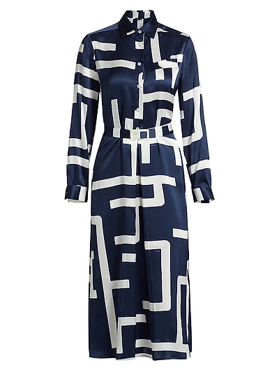 Printed Silk Belted Shirtdress