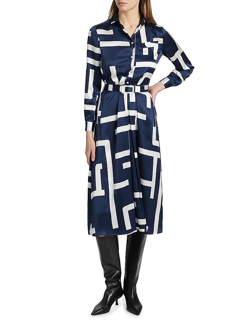 Printed Silk Belted Shirtdress