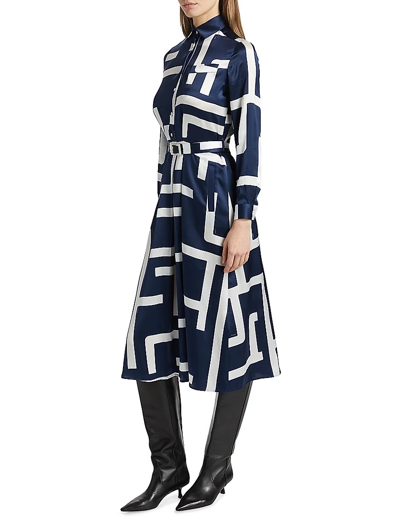 Printed Silk Belted Shirtdress