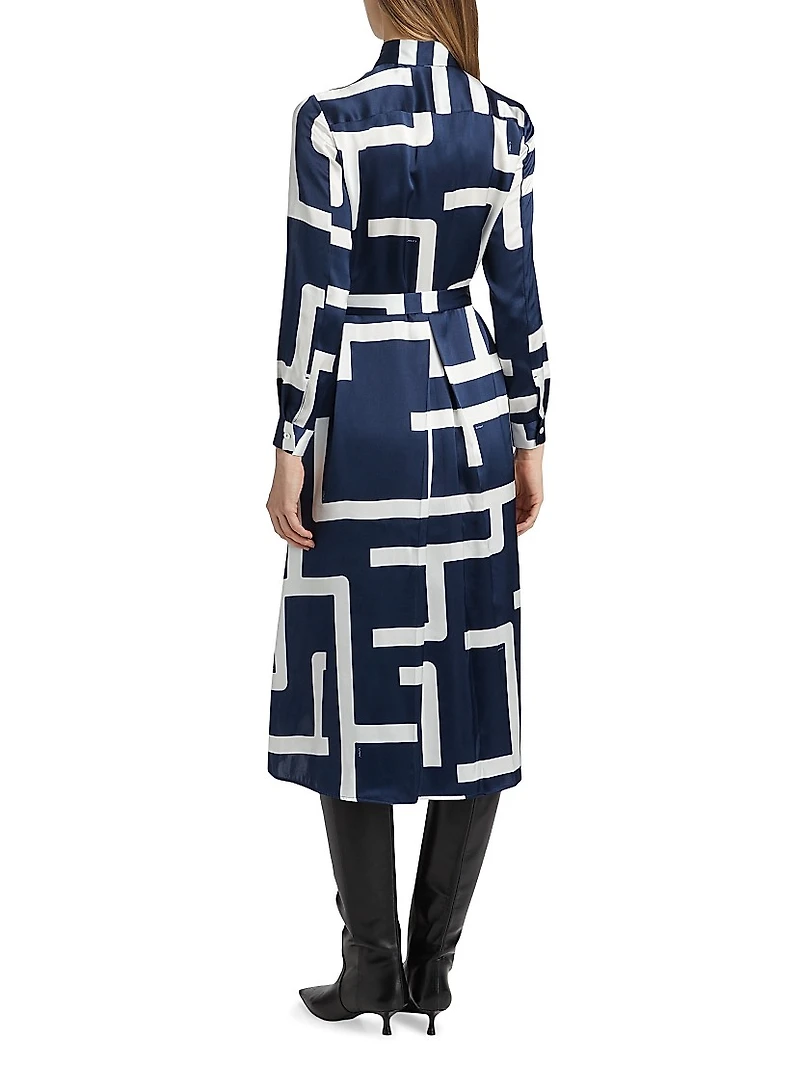 Printed Silk Belted Shirtdress