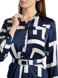 Printed Silk Belted Shirtdress