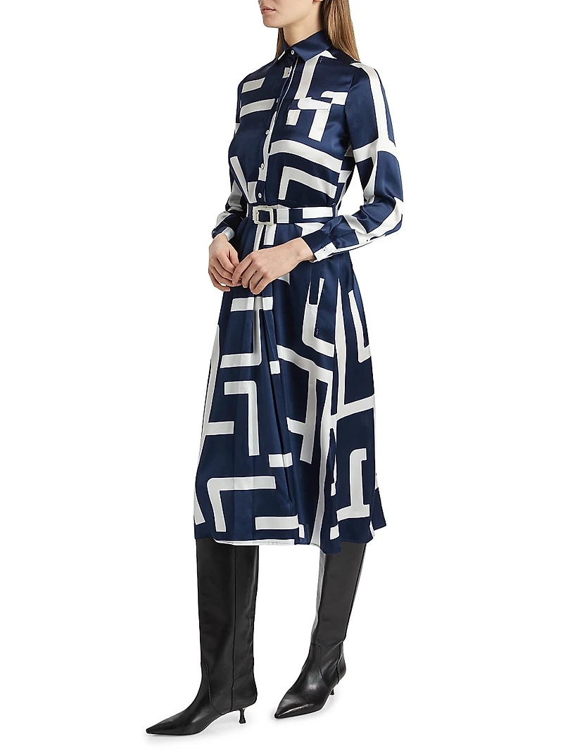 Printed Silk Belted Shirtdress