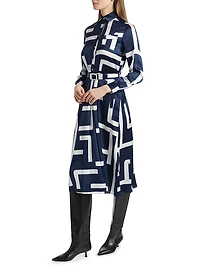 Printed Silk Belted Shirtdress