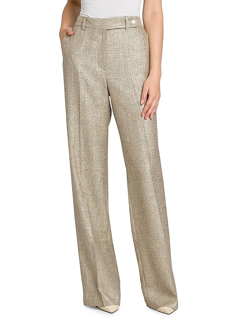 Metallic Tweed High-Rise Pants