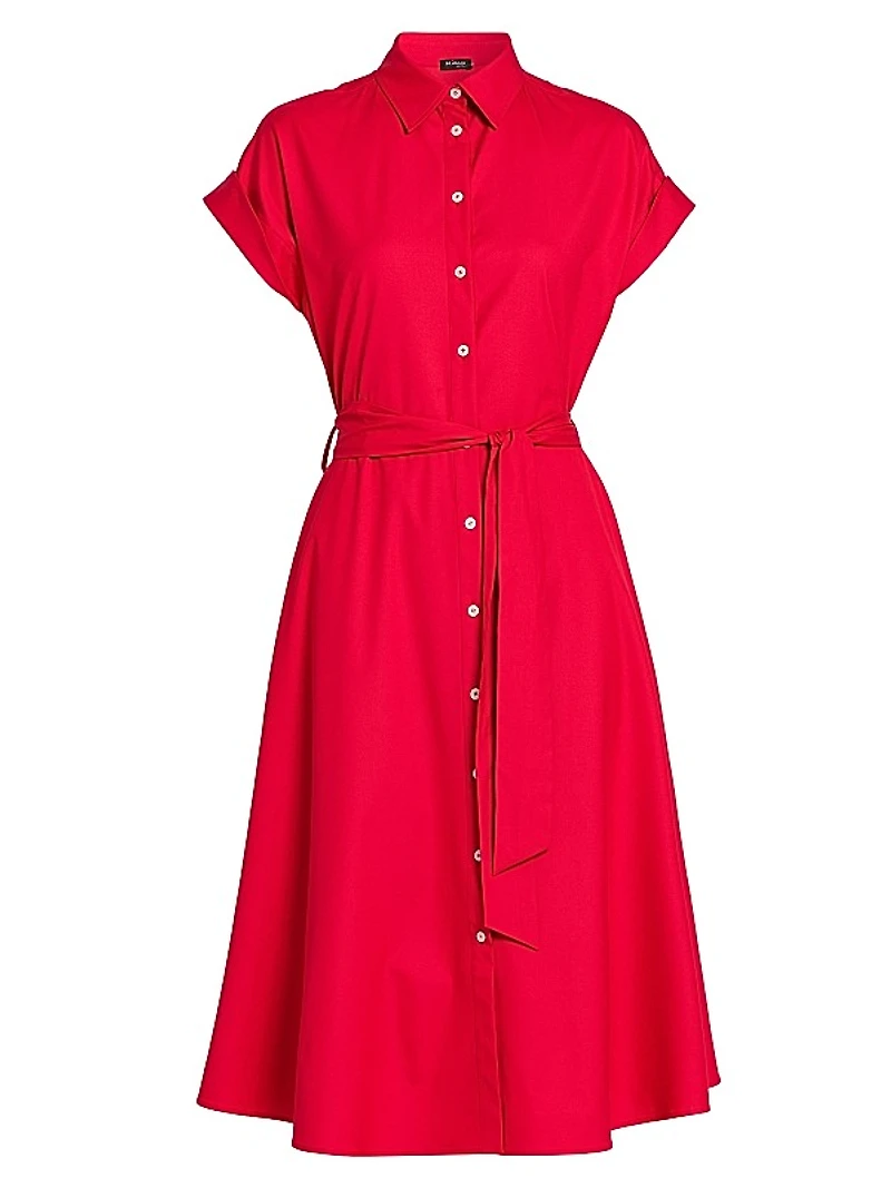Stretch-Silk Short-Sleeve Midi-Shirtdress