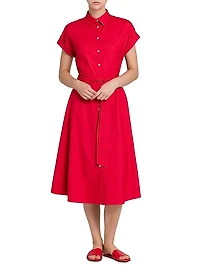 Stretch-Silk Short-Sleeve Midi-Shirtdress