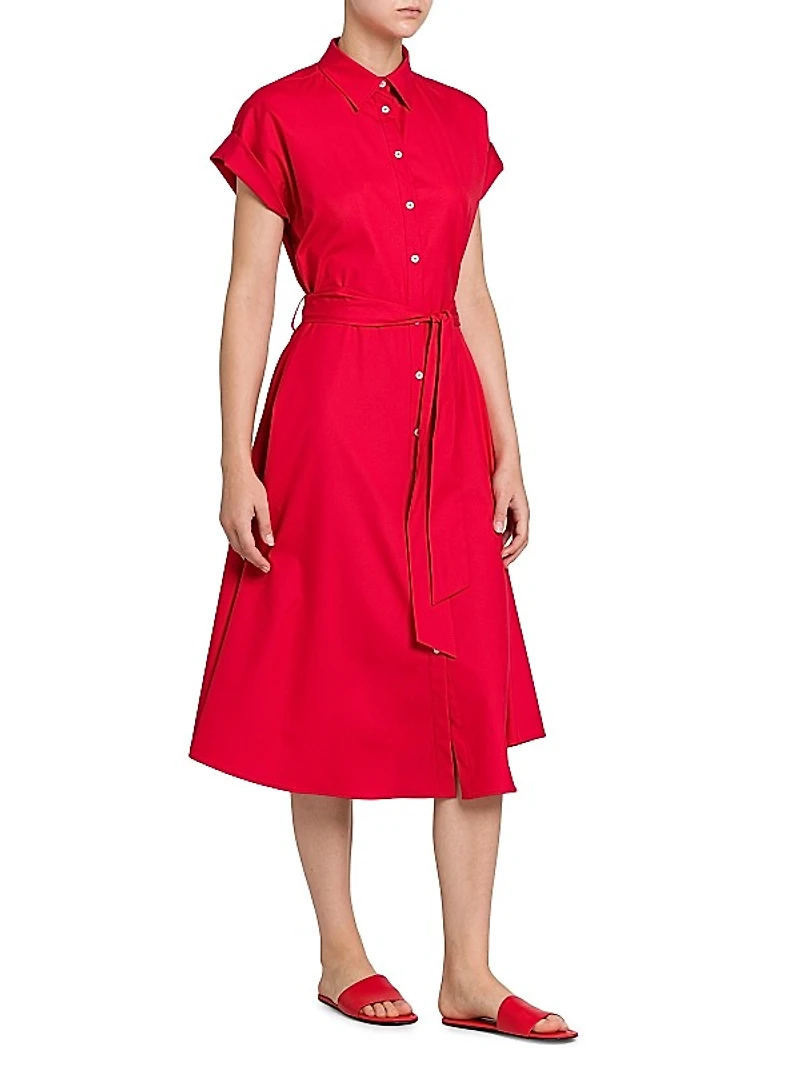 Stretch-Silk Short-Sleeve Midi-Shirtdress