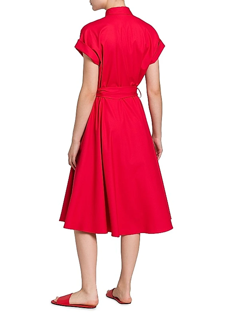 Stretch-Silk Short-Sleeve Midi-Shirtdress