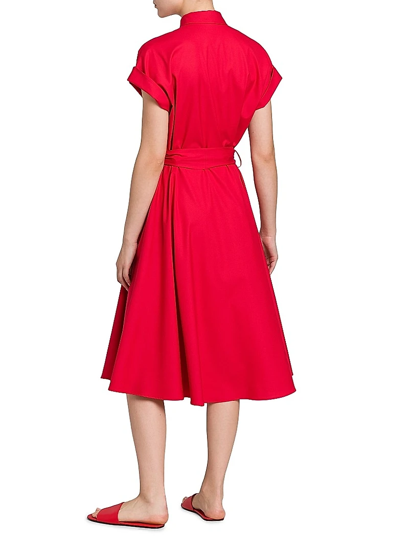 Stretch-Silk Short-Sleeve Midi-Shirtdress