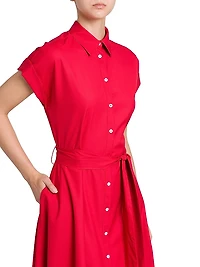 Stretch-Silk Short-Sleeve Midi-Shirtdress