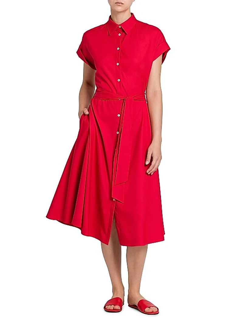 Stretch-Silk Short-Sleeve Midi-Shirtdress