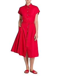 Stretch-Silk Short-Sleeve Midi-Shirtdress