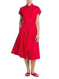 Stretch-Silk Short-Sleeve Midi-Shirtdress