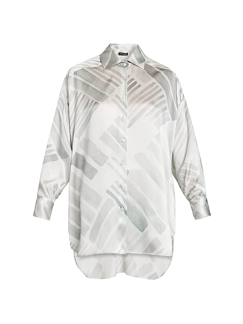 Abstract Silk Oversized Long-Sleeve Shirt