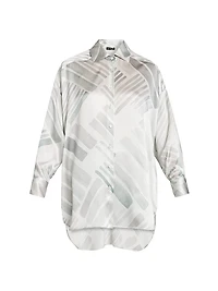 Abstract Silk Oversized Long-Sleeve Shirt