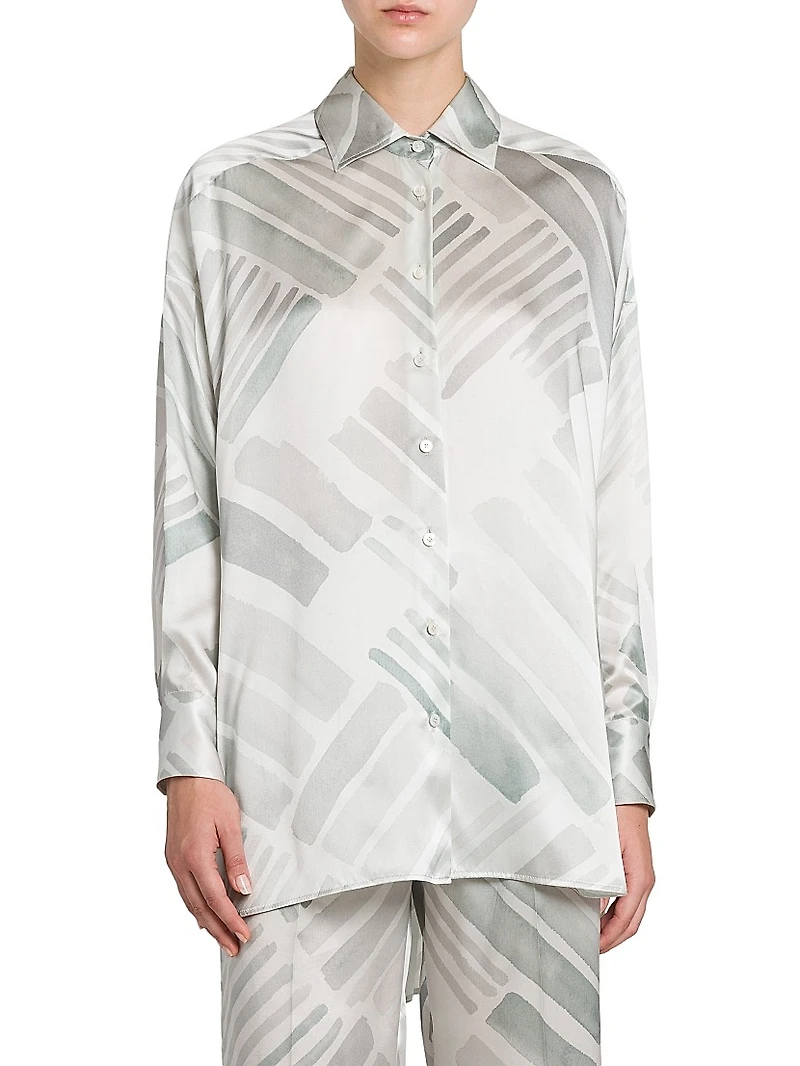 Abstract Silk Oversized Long-Sleeve Shirt