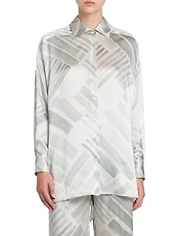 Abstract Silk Oversized Long-Sleeve Shirt