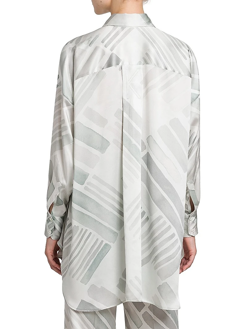 Abstract Silk Oversized Long-Sleeve Shirt