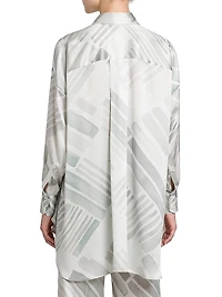 Abstract Silk Oversized Long-Sleeve Shirt