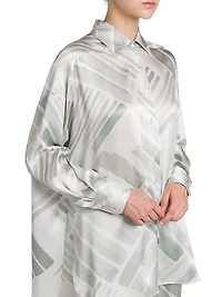 Abstract Silk Oversized Long-Sleeve Shirt