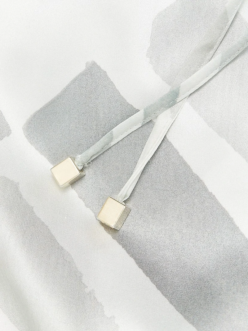 Abstract Silk Long-Sleeve Maxi Dress