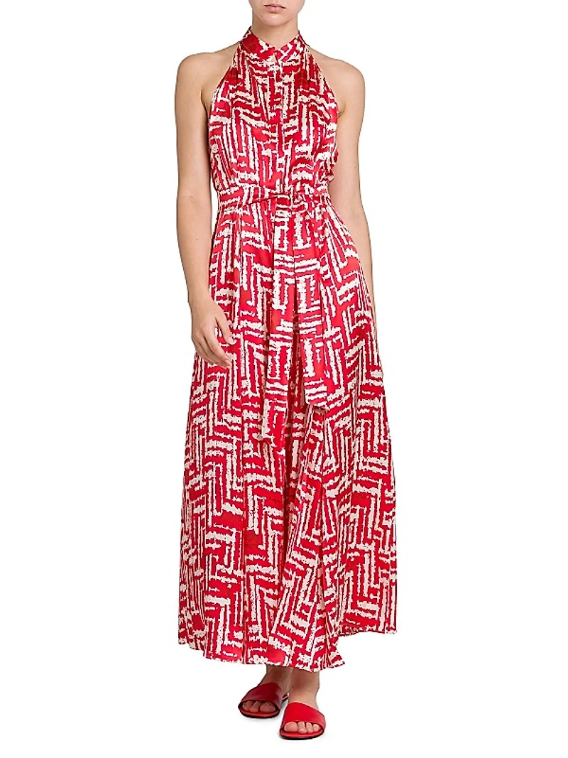 Printed Silk Sleeveless Midi-Dress