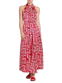 Printed Silk Sleeveless Midi-Dress