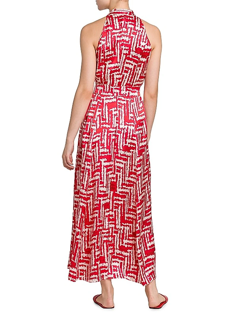 Printed Silk Sleeveless Midi-Dress